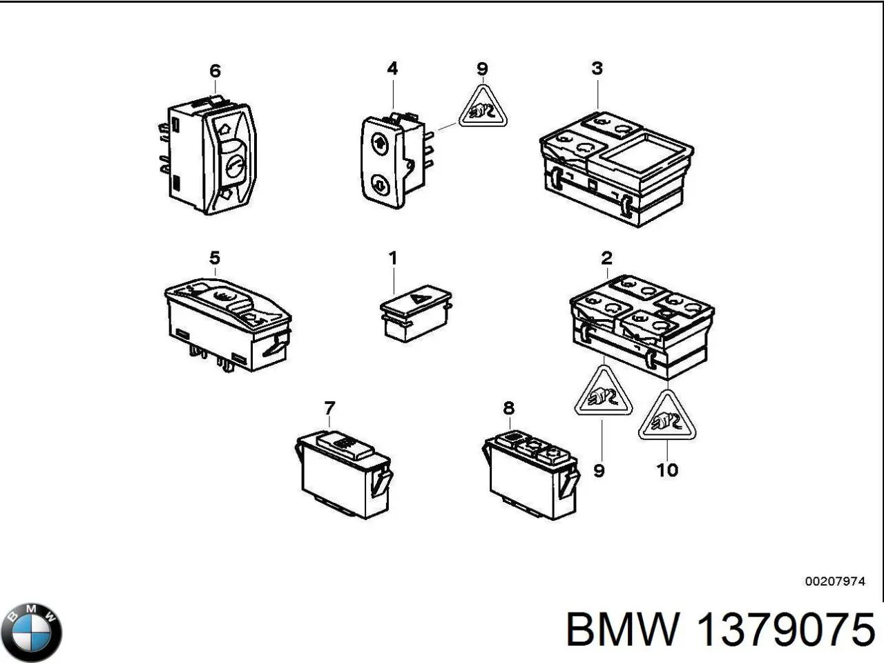 Unidade de botões dianteira esquerda de controlo de elevador de vidro BMW 1379075 preço, a partir de 54,58 USD