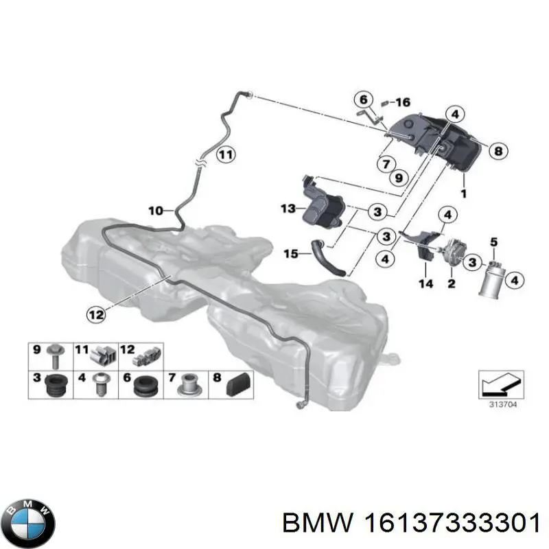 16137333301 BMW Válvula de adsorvedor dos vapores de combustível