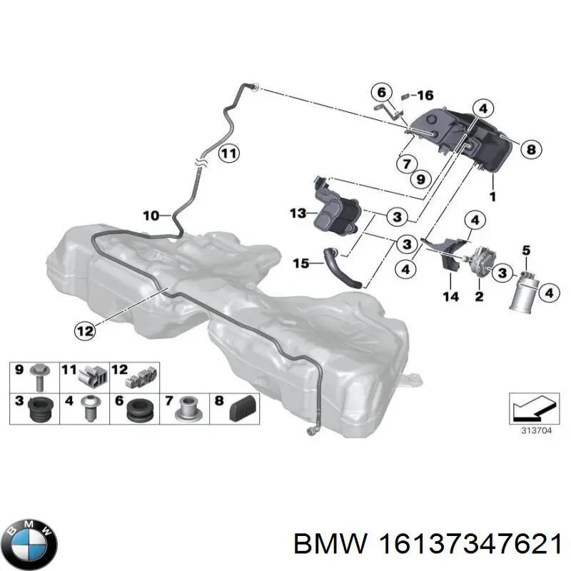 16137347621 BMW Filtro de tanque dos vapores de combustível