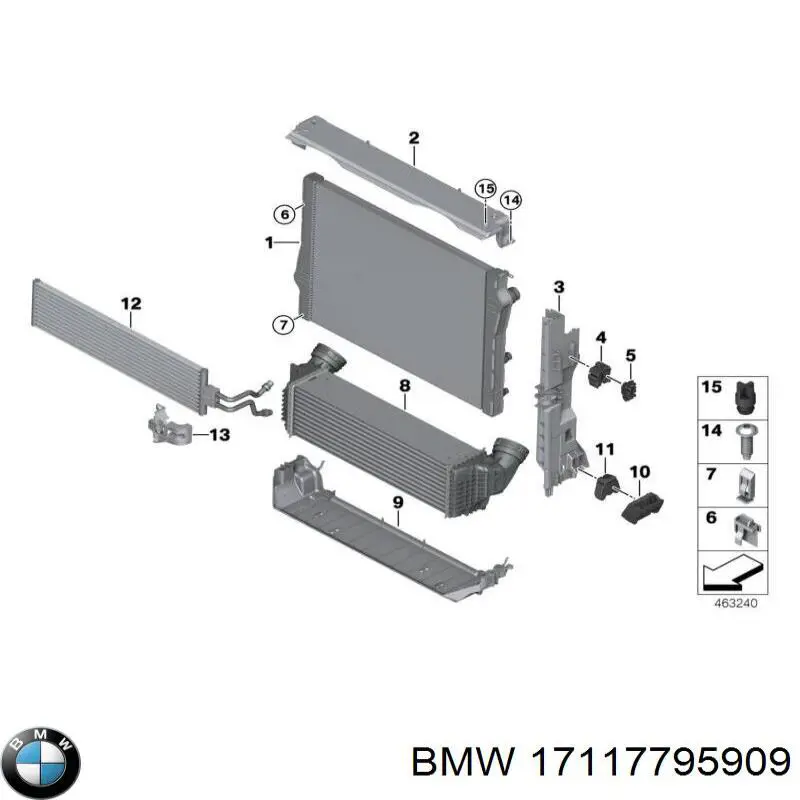 17117795909 BMW Suporte inferior do radiador (painel de montagem de fixação das luzes)