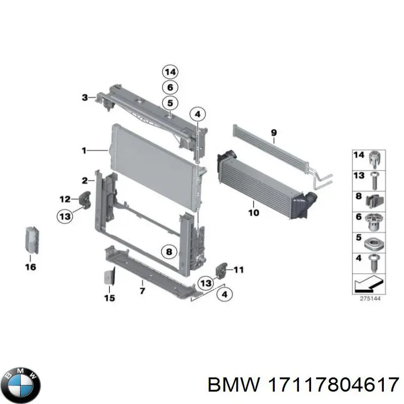 17117804617 BMW Suporte do radiador montado (painel de montagem de fixação das luzes)