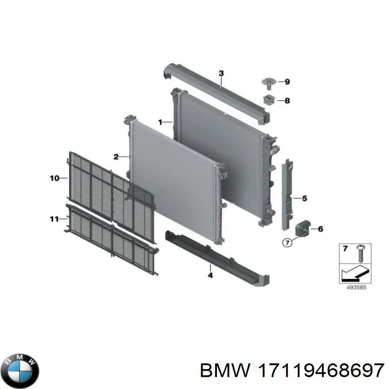 17119468697 BMW Grelha de proteção do radiador de aparelho de ar condicionado