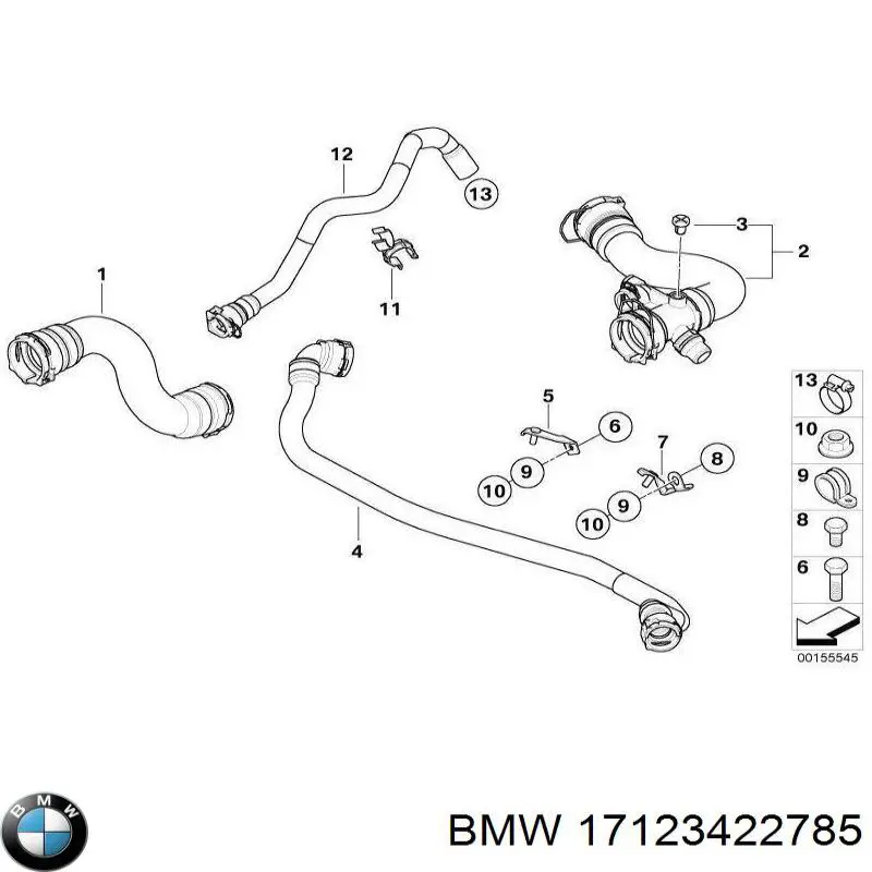 Mangueira (cano derivado) do radiador de esfriamento superior BMW 17123422785 preço, a partir de 36,41 USD