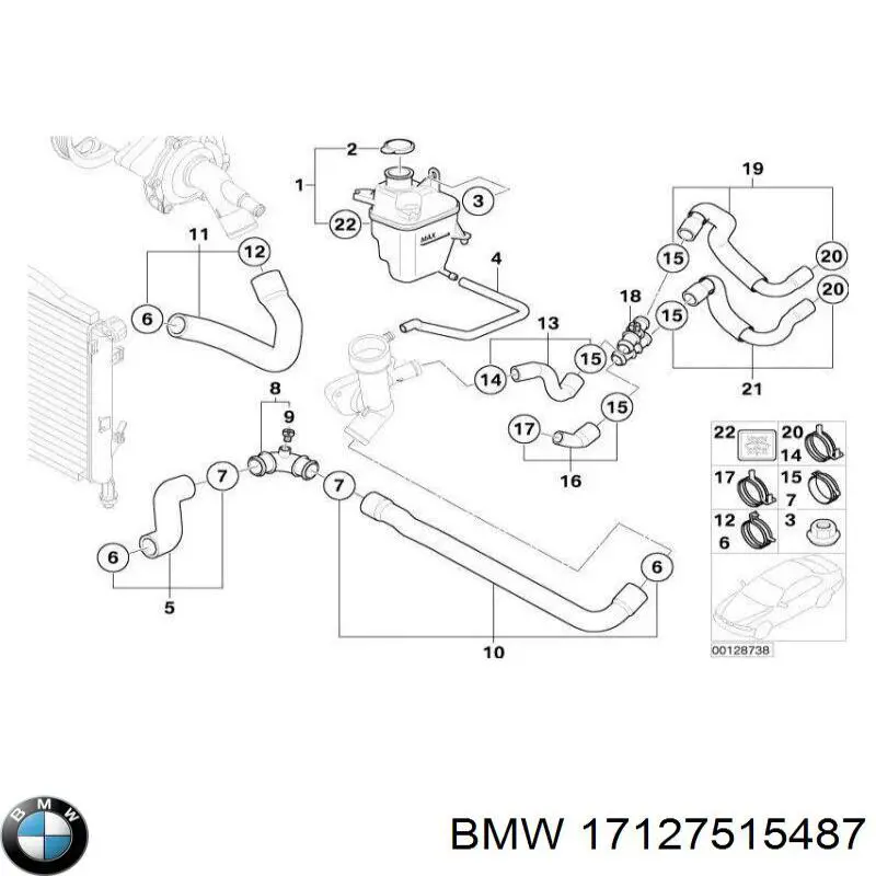 17127515487 BMW Mangueira (cano derivado) inferior do radiador de esfriamento