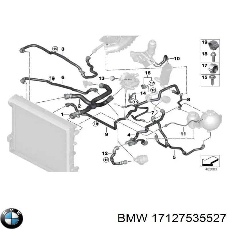 Mangueira (cano derivado) inferior do radiador de esfriamento BMW 17127562164 preço, a partir de 37,52 USD