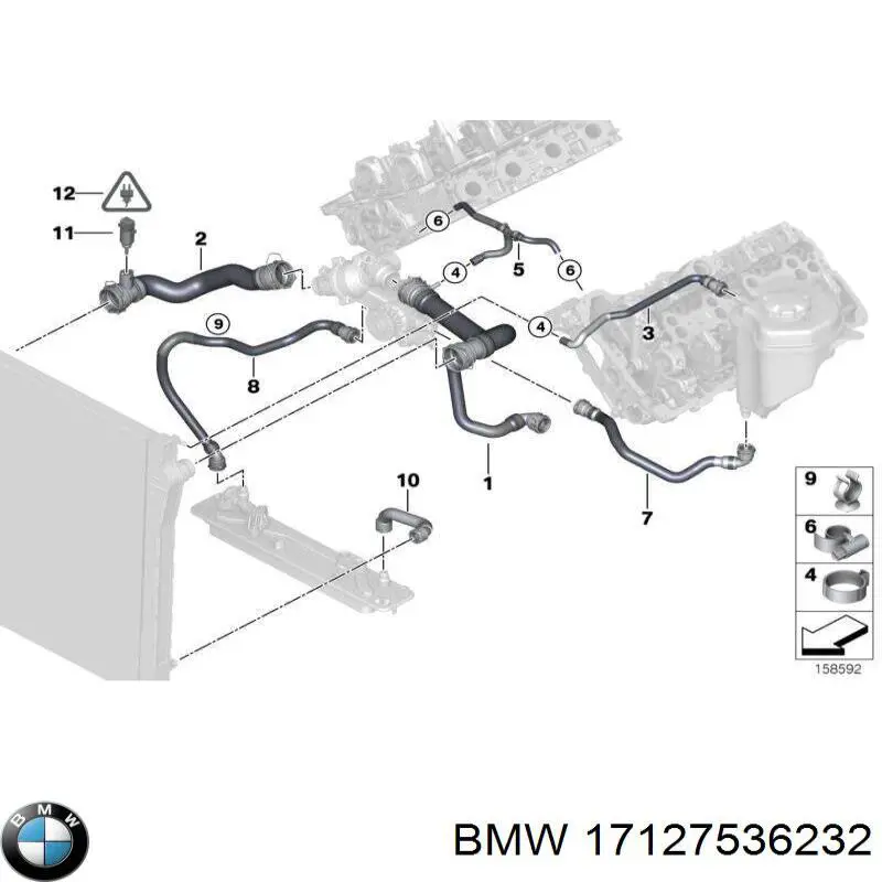 17127536232 BMW Mangueira (cano derivado) do radiador de esfriamento superior
