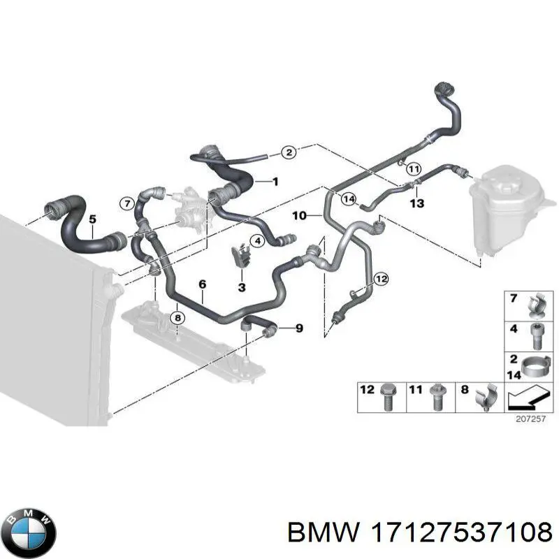 17127537108 BMW Mangueira (cano derivado) do radiador de esfriamento superior