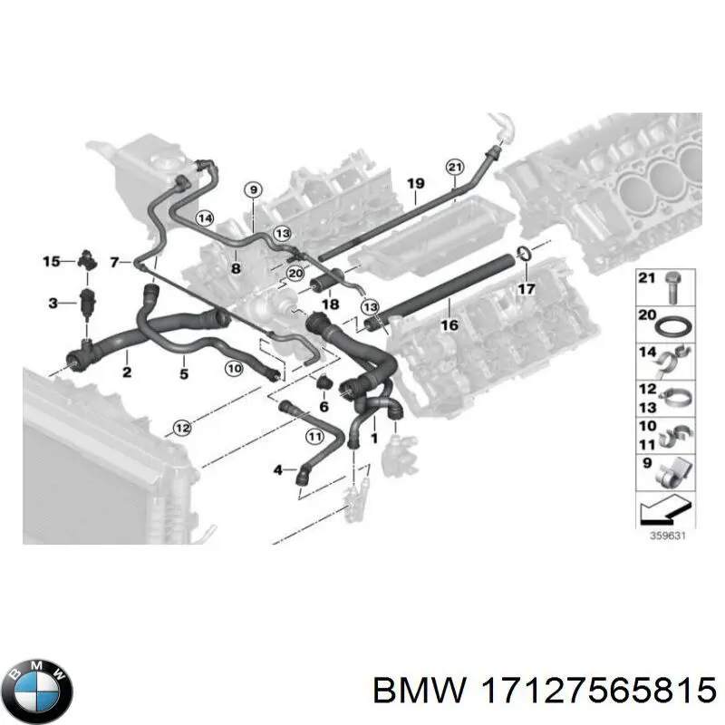 17127565815 BMW Mangueira (cano derivado) do radiador de esfriamento superior