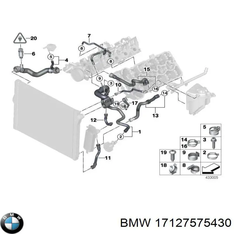 17127575430 BMW Mangueira (cano derivado) do radiador de esfriamento superior