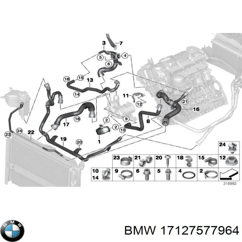 Mangueira (cano derivado) do radiador de esfriamento superior BMW 17127577964 preço, a partir de 123,97 USD
