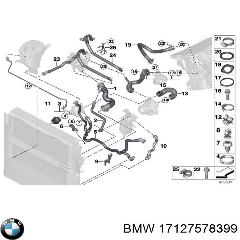 17127578399 BMW Mangueira (cano derivado) do radiador de esfriamento superior