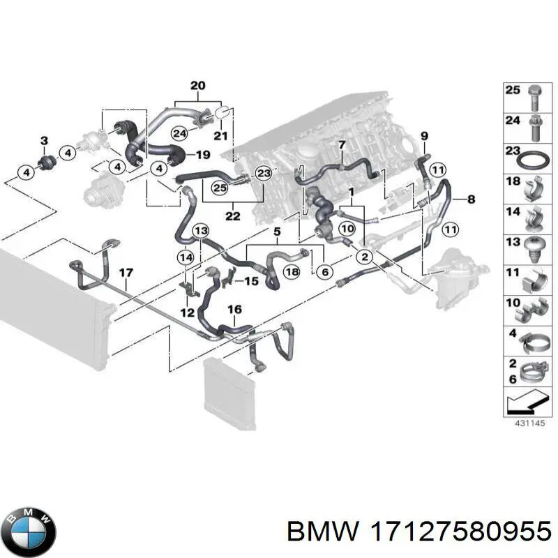 Mangueira (cano derivado) do radiador de esfriamento superior BMW 17127580955 preço, a partir de 110,39 USD