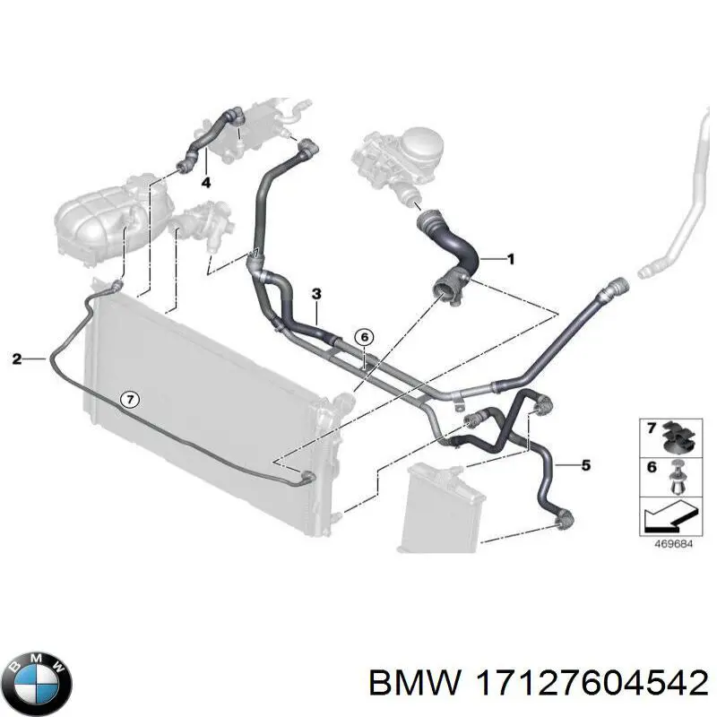 17127604542 BMW Mangueira (cano derivado) do radiador de esfriamento superior