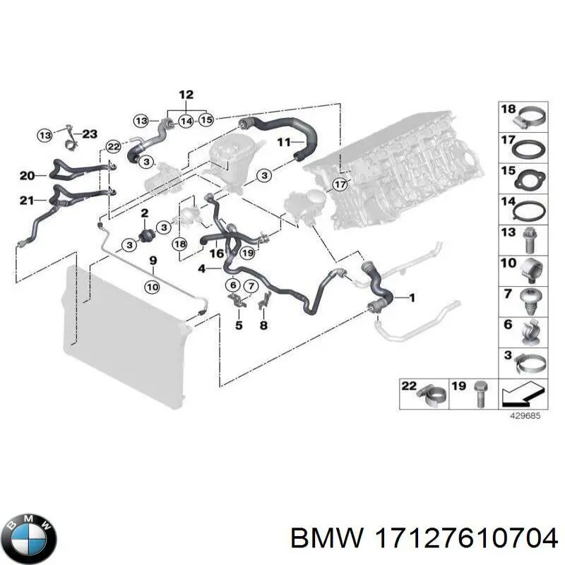 17127610704 BMW Mangueira (cano derivado) inferior do radiador de esfriamento