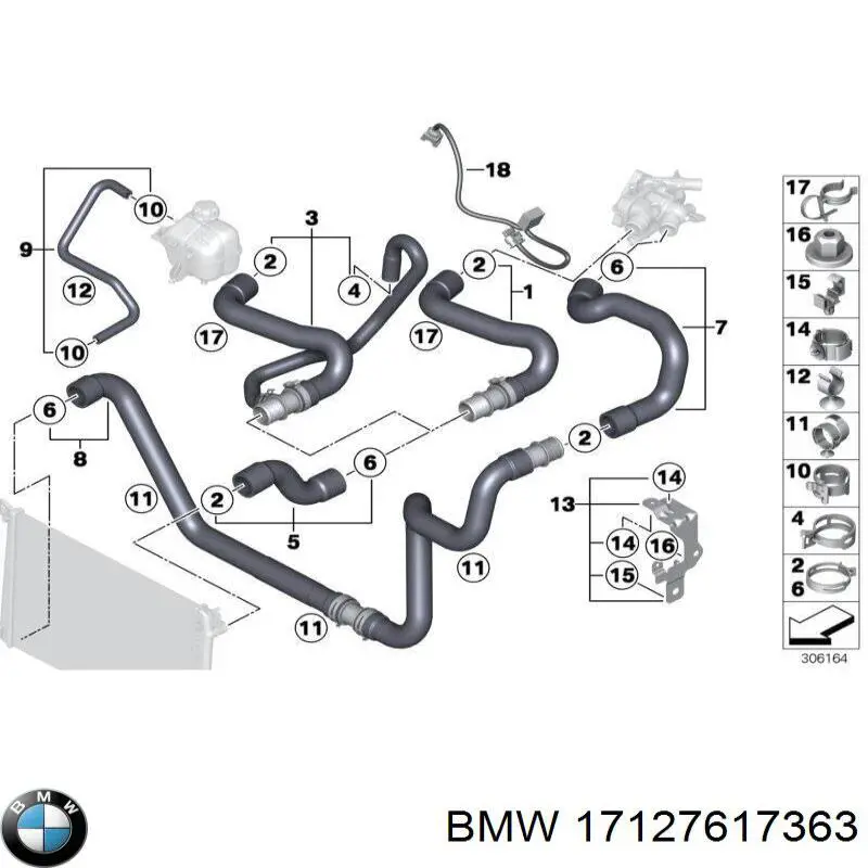 Compre 17127617363 BMW Mangueira (cano derivado) do radiador de esfriamento superior