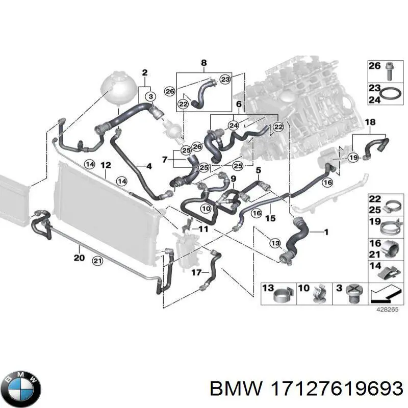 17127619693 BMW Mangueira (cano derivado) inferior do radiador de esfriamento
