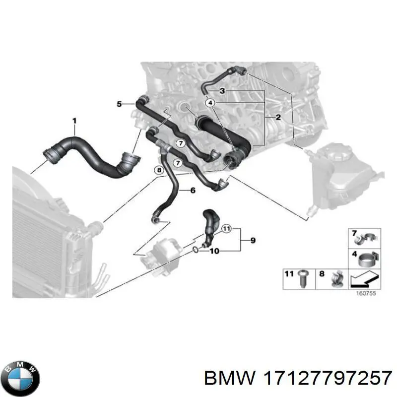 Mangueira (cano derivado) do radiador de esfriamento superior BMW 17127797257 preço, a partir de 47,23 USD