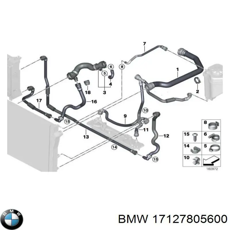 17127805600 BMW Mangueira (cano derivado) do radiador de esfriamento superior