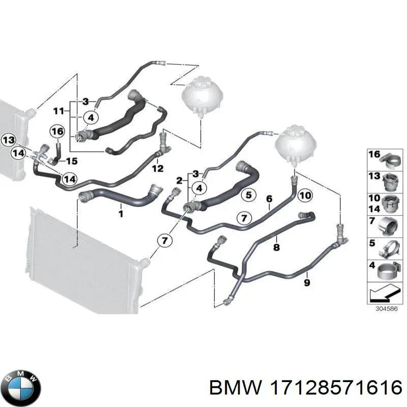17128571616 BMW Mangueira (cano derivado) do radiador de esfriamento superior