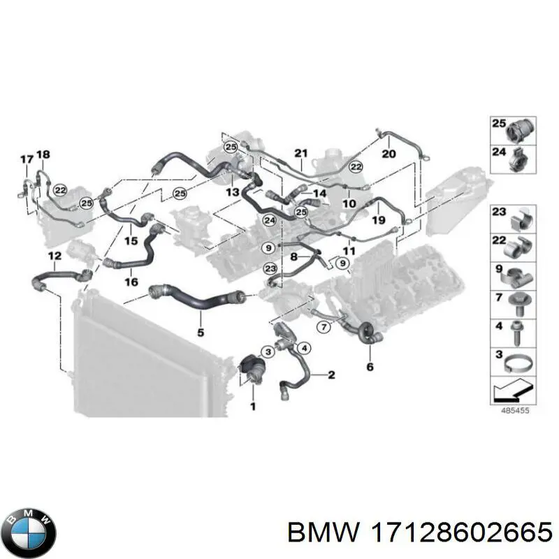 17128602665 BMW Mangueira (cano derivado) do radiador de esfriamento superior