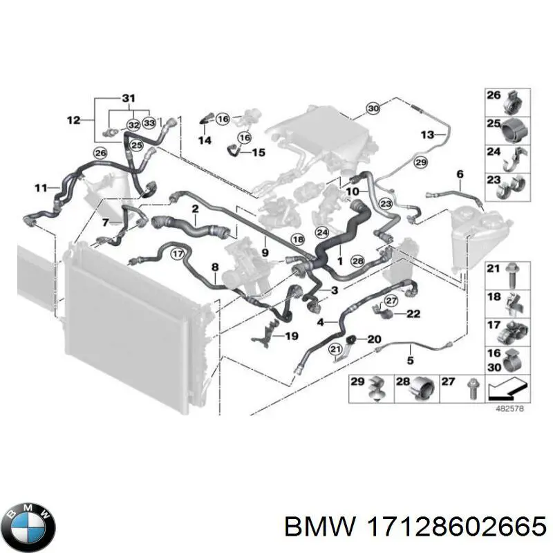 Mangueira (cano derivado) do radiador de esfriamento superior BMW 17128602665 preço, a partir de 106,02 USD