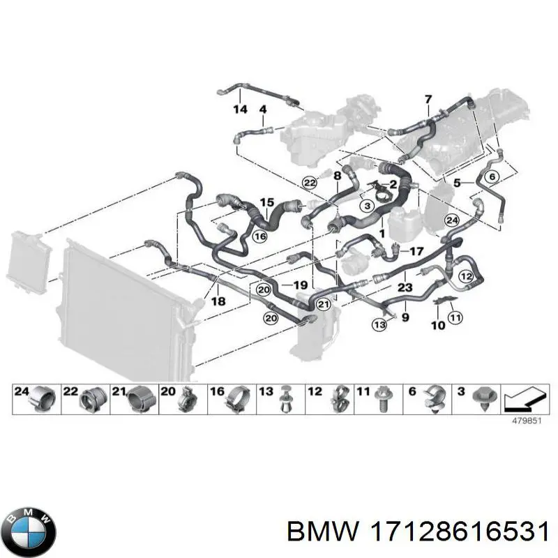 17128616531 BMW Mangueira (cano derivado) do sistema de esfriamento