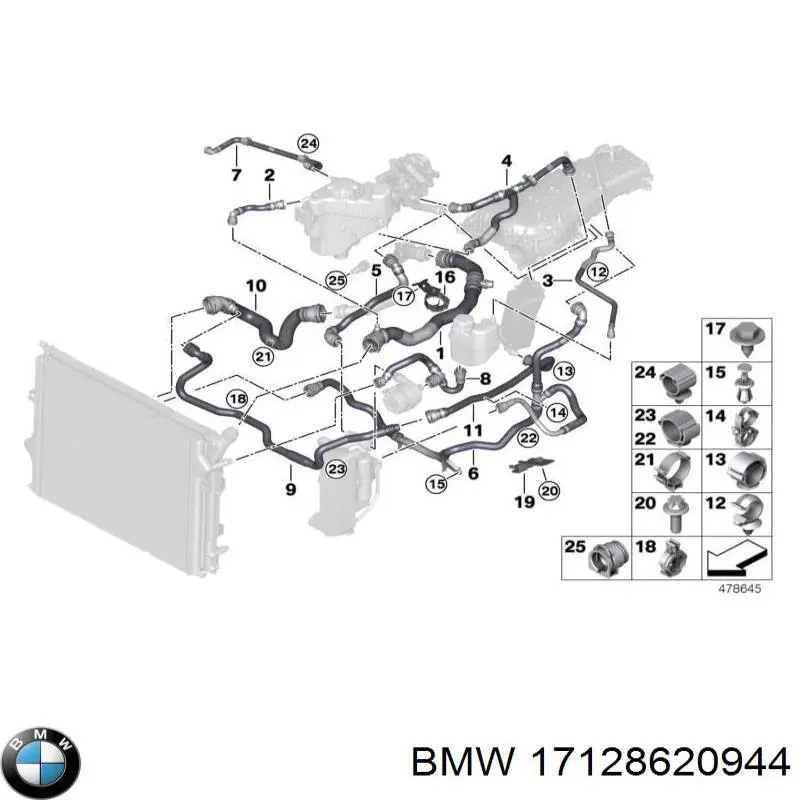 17128620944 BMW Mangueira (cano derivado) do sistema de esfriamento