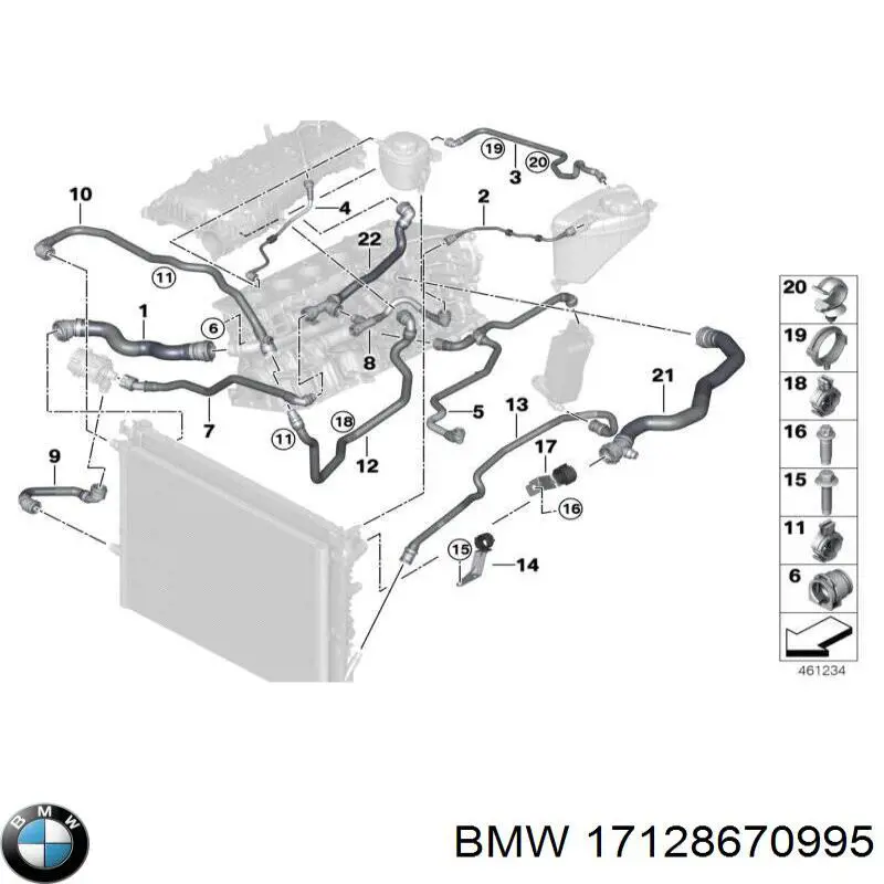 17128670995 BMW Mangueira (cano derivado) inferior do radiador de esfriamento
