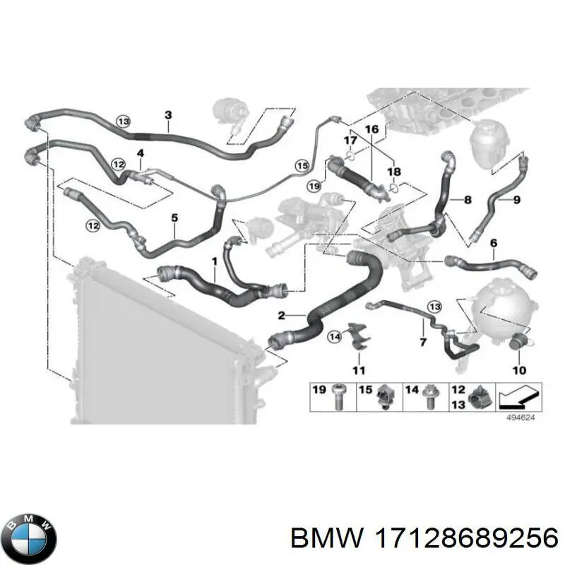 17128689256 BMW Mangueira (cano derivado) do radiador de esfriamento superior