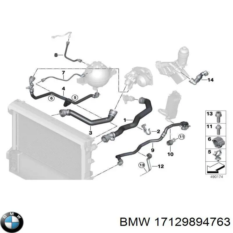 17129894763 BMW Mangueira (cano derivado) inferior do radiador de esfriamento