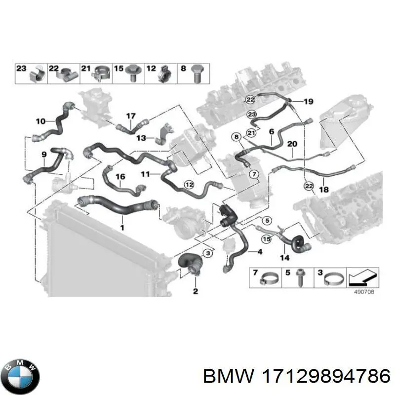 17129894786 BMW Mangueira (cano derivado) do radiador de esfriamento superior
