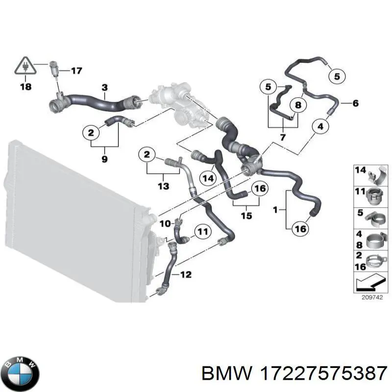 17227575387 BMW Mangueira (cano derivado) inferior do radiador de esfriamento