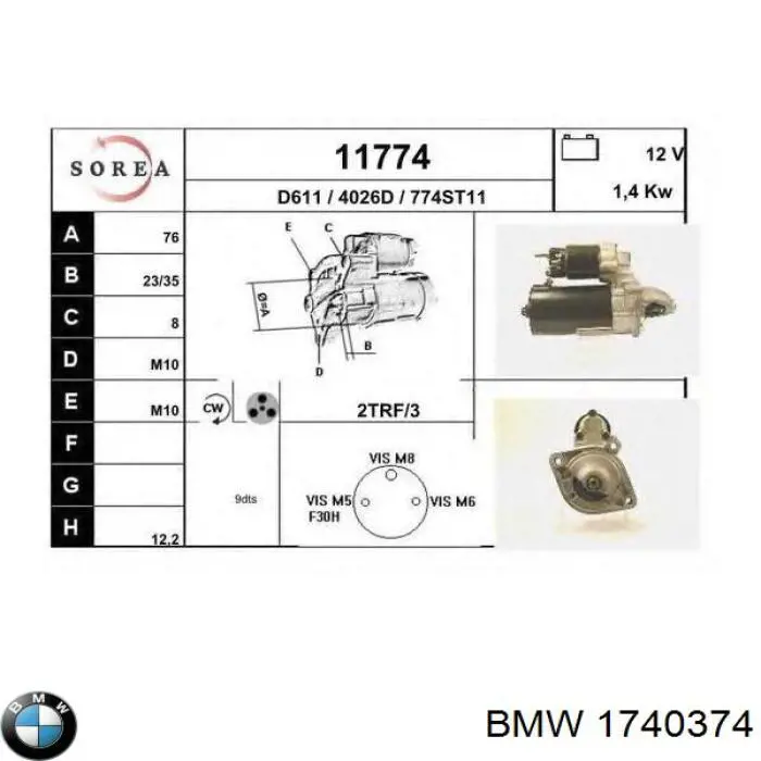 Motor de arranco BMW 1740374 preço, a partir de 49,46 USD