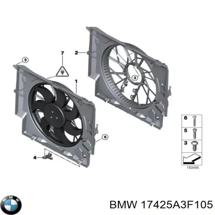 17425A3F105 BMW Difusor do radiador de esfriamento, montado com motor e roda de aletas