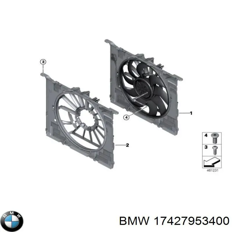 17427953400 BMW Difusor do radiador de esfriamento, montado com motor e roda de aletas