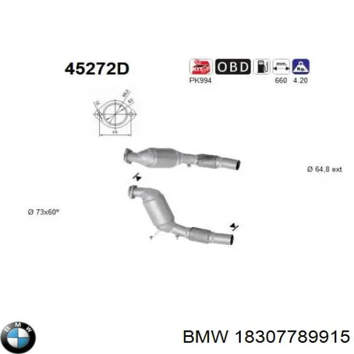 Convertidor - catalisador BMW 18307789915 preço, a partir de 389,95 USD