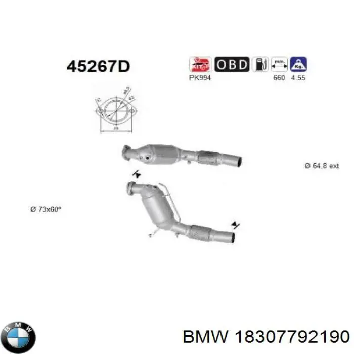 Convertidor - catalisador BMW 18307792190 preço, a partir de 401,09 USD