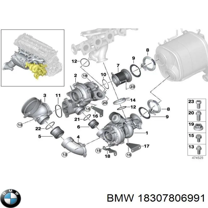 18307806991 BMW Braçadeira de união de tubo coletor de escape