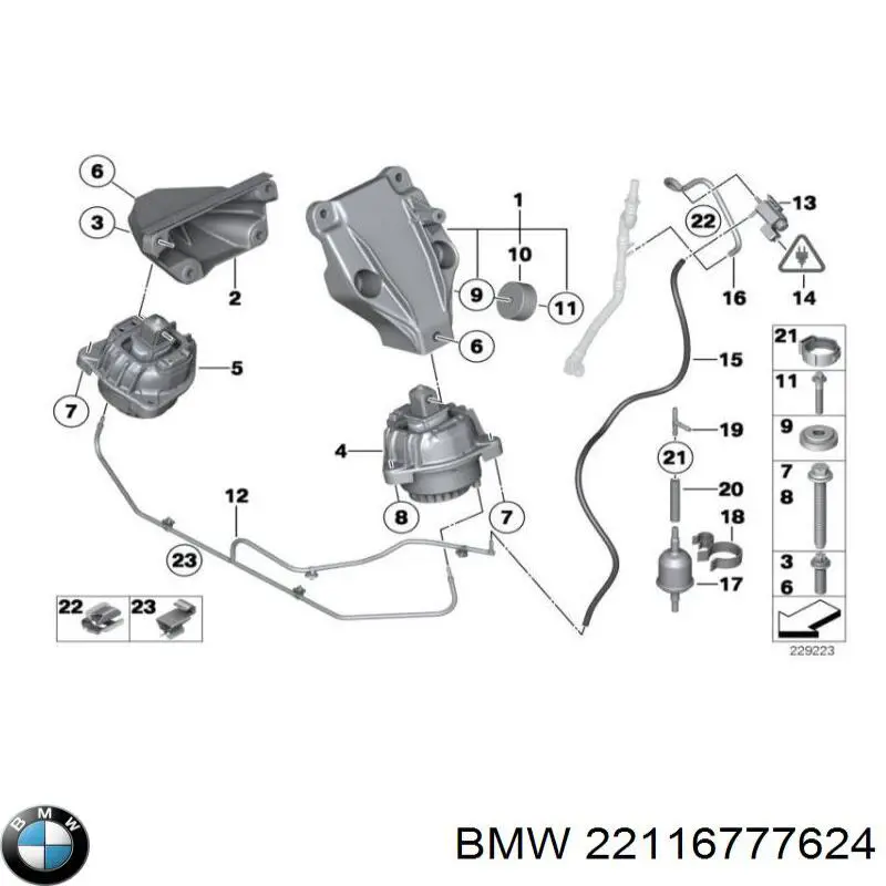22116777624 BMW Consola de coxim (apoio) direita de motor