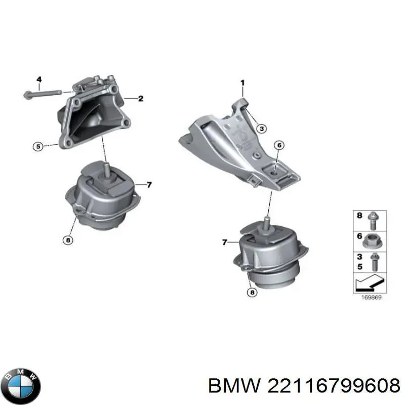 22116799608 BMW Coxim (suporte) direito de motor