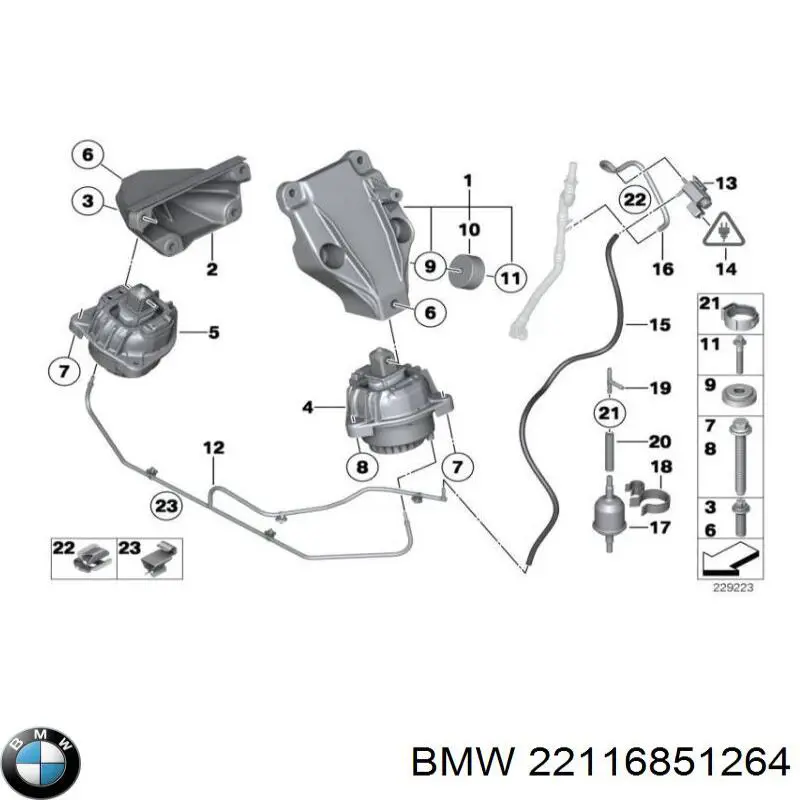 Coxim (suporte) direito de motor BMW 22116851264
