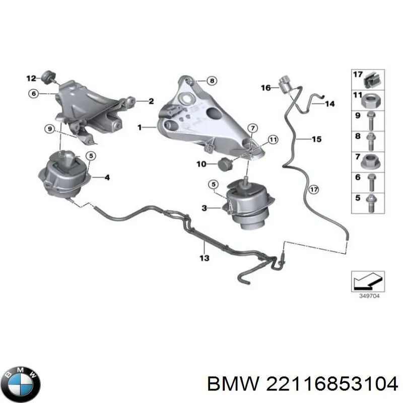 22116853104 BMW Coxim (suporte) direito de motor