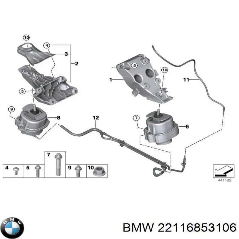22116853106 BMW Coxim (suporte) direito de motor