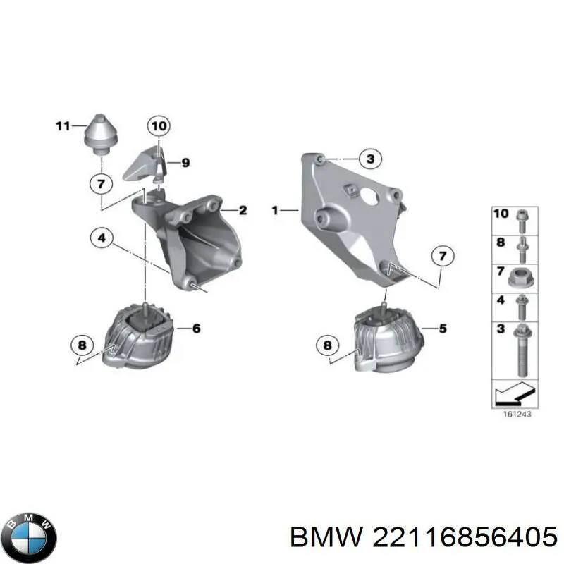 22116856405 BMW Coxim (suporte) esquerdo de motor