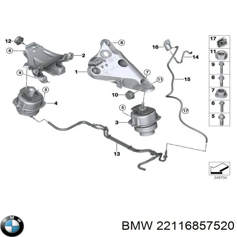 22116857520 BMW Coxim (suporte) direito de motor