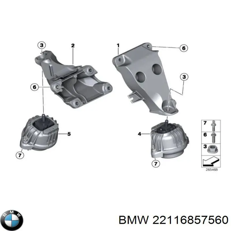 22116857560 BMW Consola de coxim (apoio) direita de motor