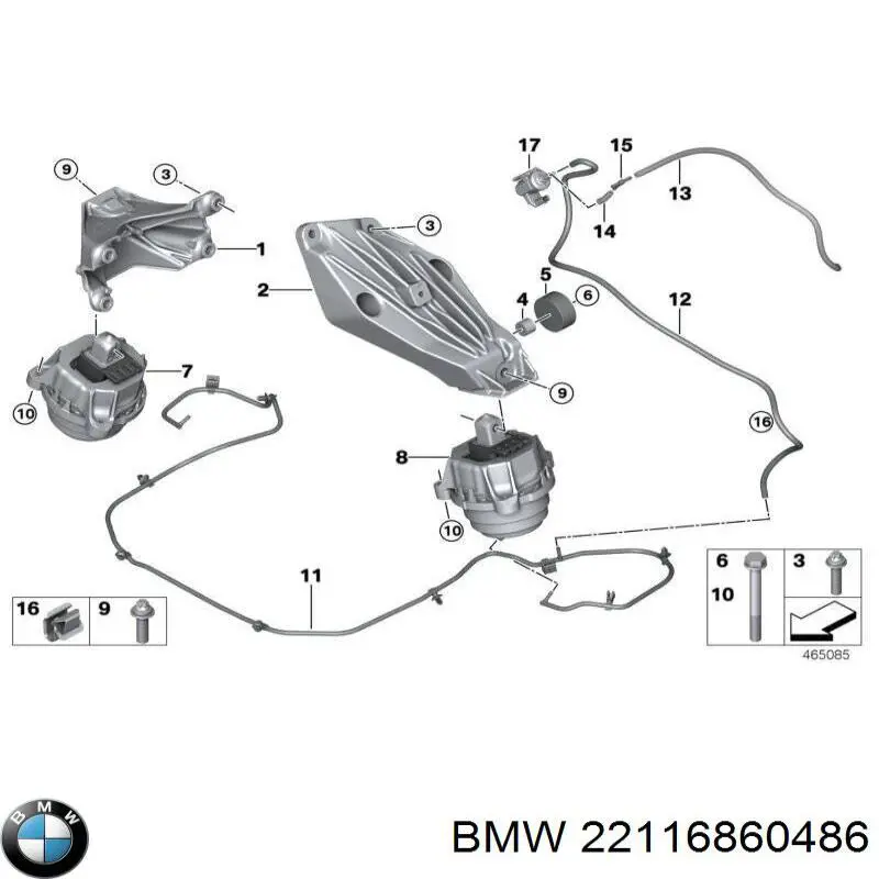 22116860486 BMW Coxim (suporte) direito de motor
