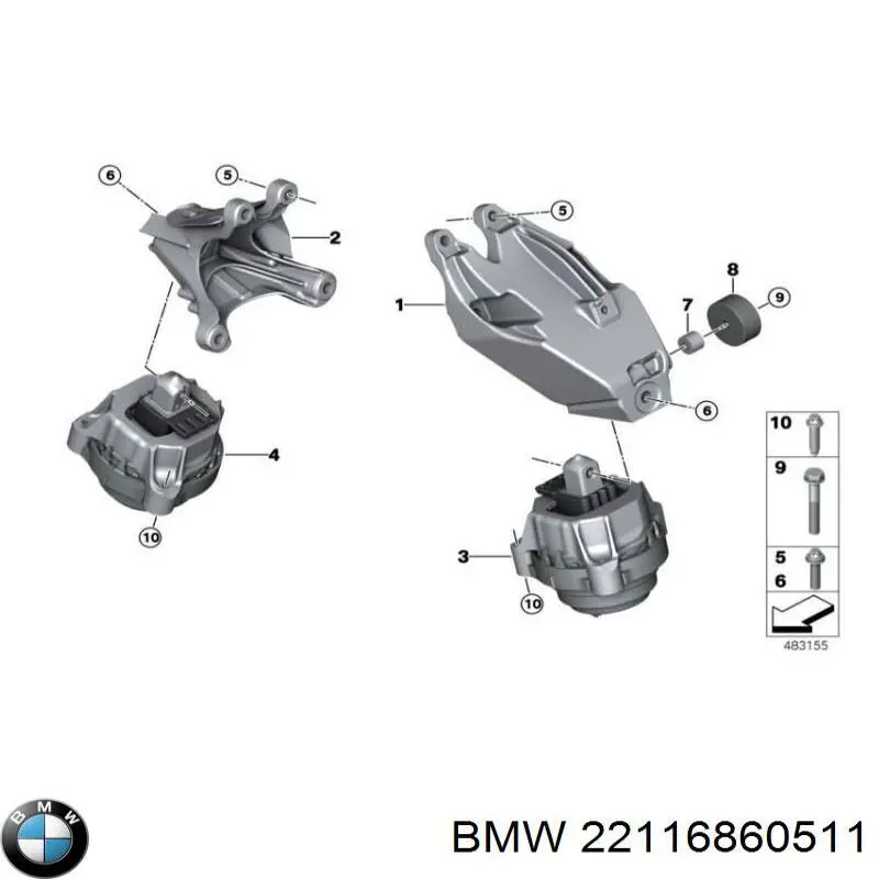 Coxim (suporte) esquerdo de motor BMW 22116860511 preço, a partir de 200,21 USD