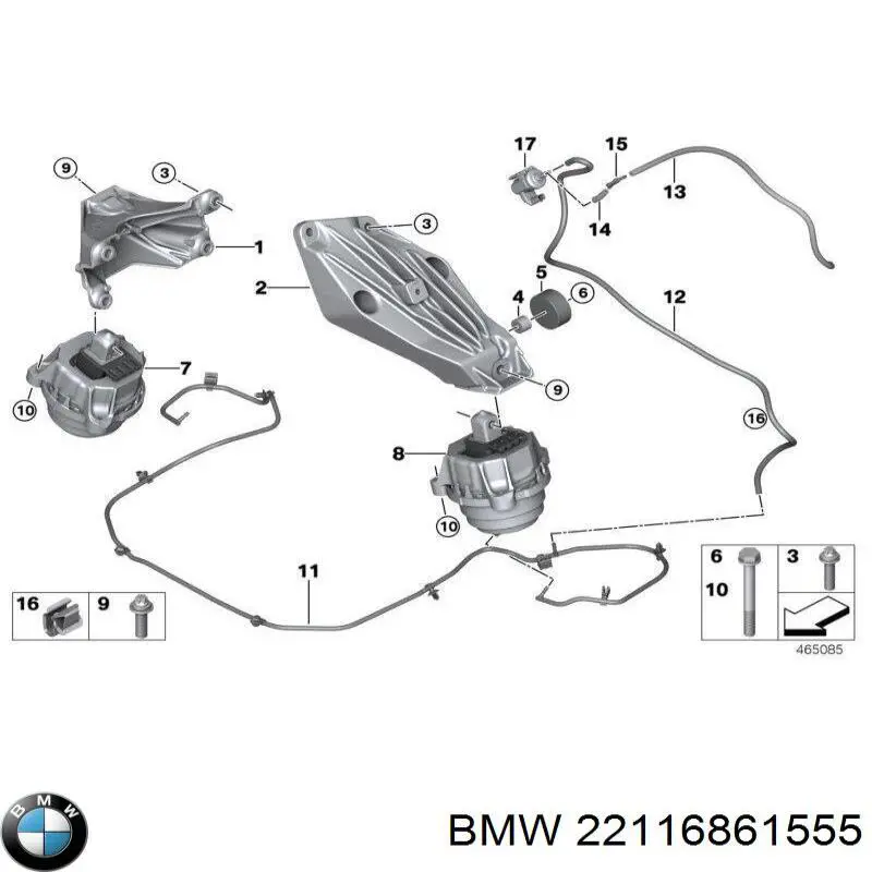 Consola de coxim (apoio) esquerda de motor BMW 22116861555 preço, a partir de 151,26 USD