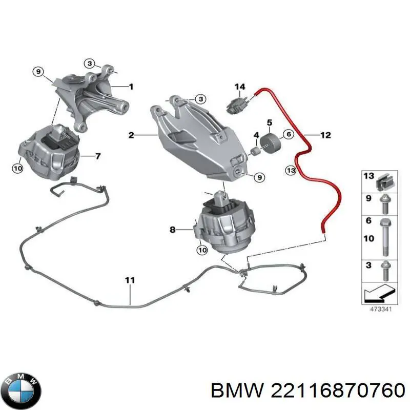 22116870760 BMW Consola de coxim (apoio) direita de motor